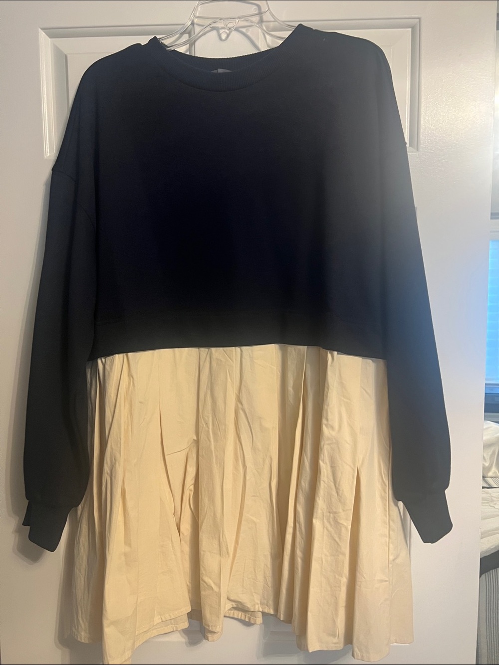 Black and Cream Two-Tone Layered Sweatshirt Dress